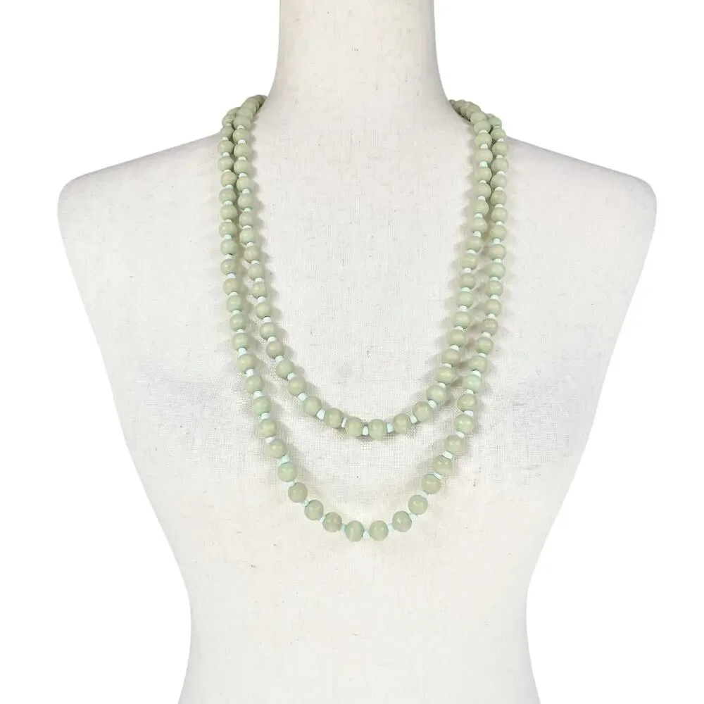 Rustic Light Wood Bead Strand Necklace Teal Green-Blue Farmhouse Cottage